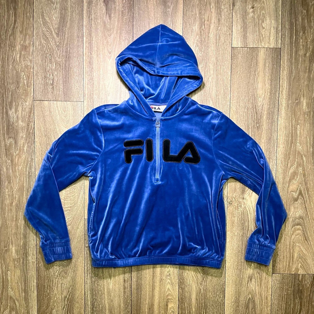 Fila Blue Womens Tops Fila Velour Quarter Zip Hoodie